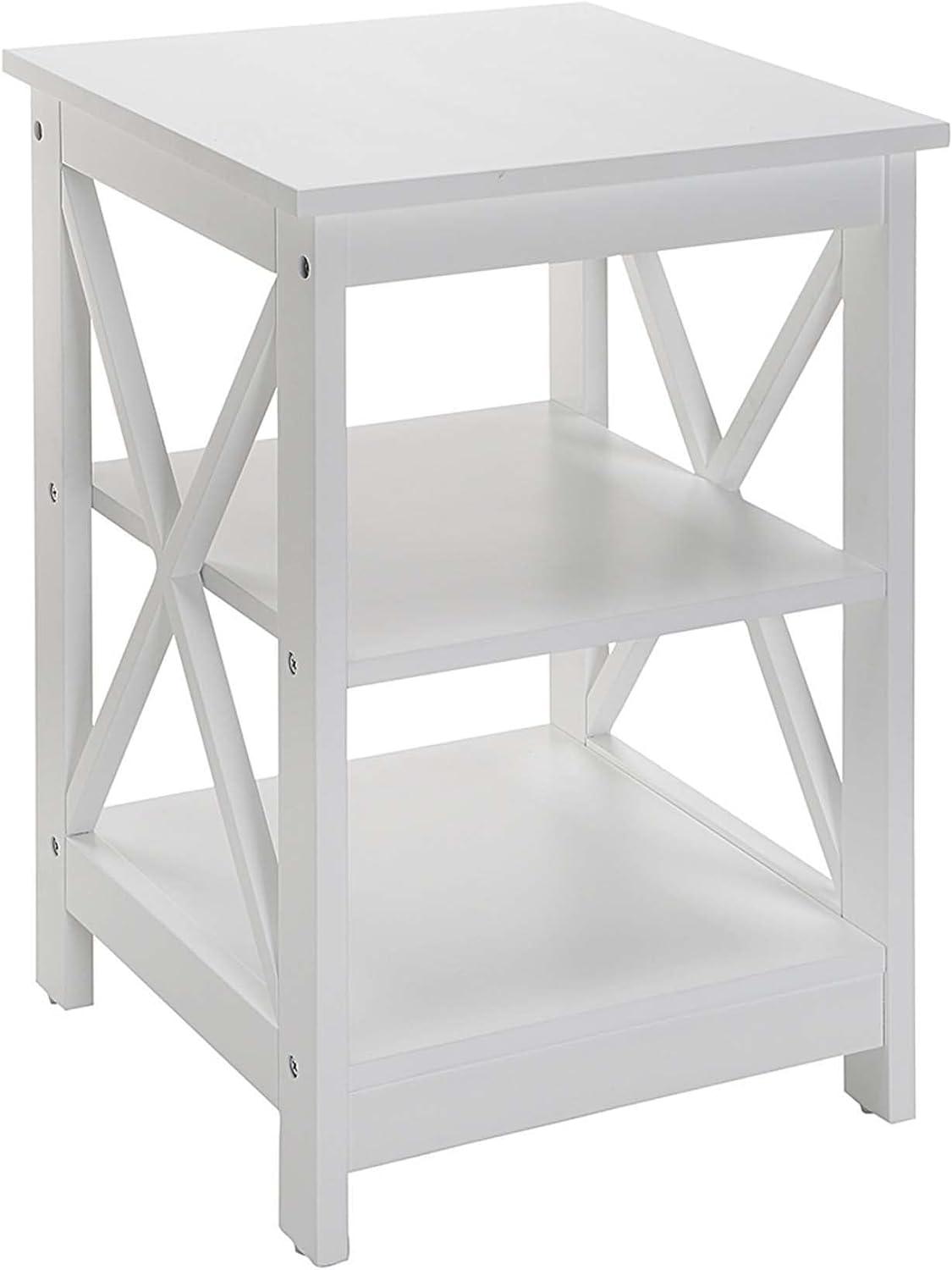 TiaGOC End Table with Shelves, White