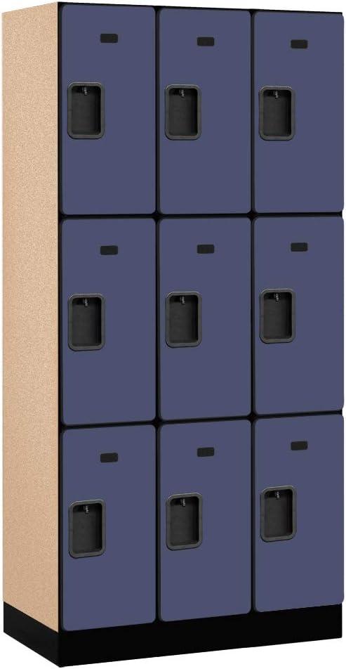 Blue Triple Tier Lockable Wood Locker with Steel Handles