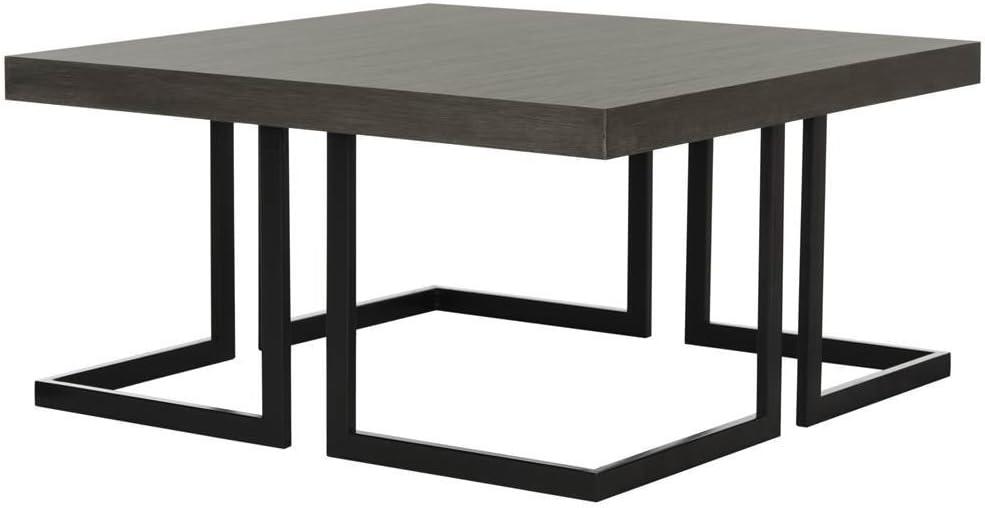 Transitional Square Wood and Metal Coffee Table in Brown/Gray