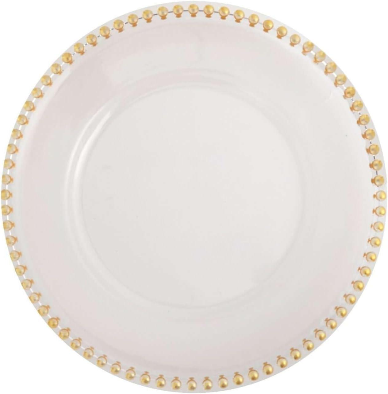 Efavormart 6 Pack 12" Gold Clear Acrylic Round Charger Plates With Beaded Rim Dinner Charger Plates
