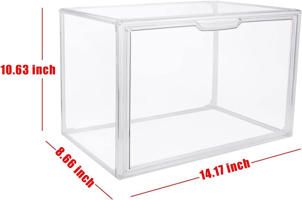 Clear Stackable Plastic Storage Bins with Magnetic Lid, Dustproof Book & Cosmetic Display Cases, Large Figures Collectibles Showcase, Shoe Box, Protection Organizer (Transparent, L-3 Pack)