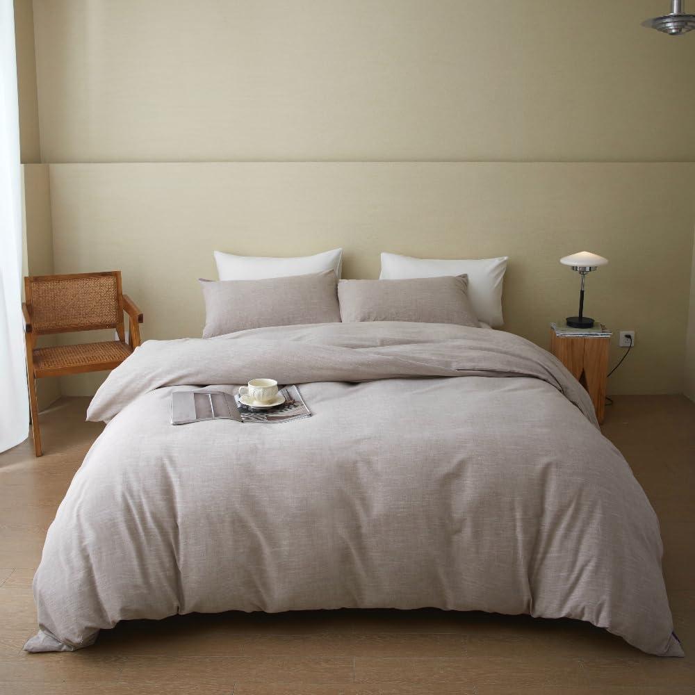 Khaki Stonewashed Cotton Linen King Duvet Cover Set