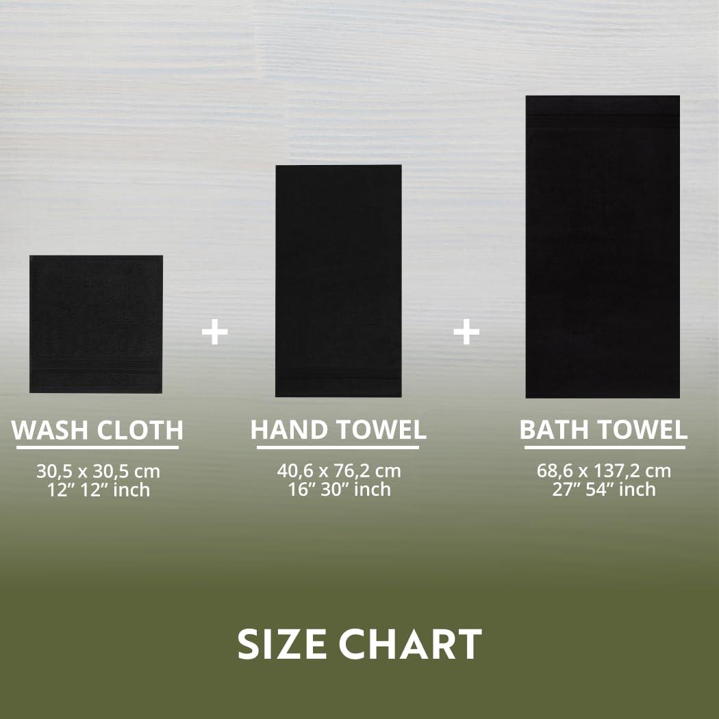 6-Piece Fade Resistant Bath towel, Hand and Washcloth Set - Cotton, Black