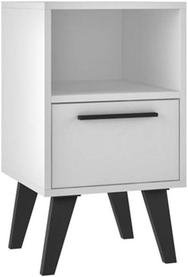 Amsterdam White Mid-Century Modern Nightstand with Open Shelf and Drawer