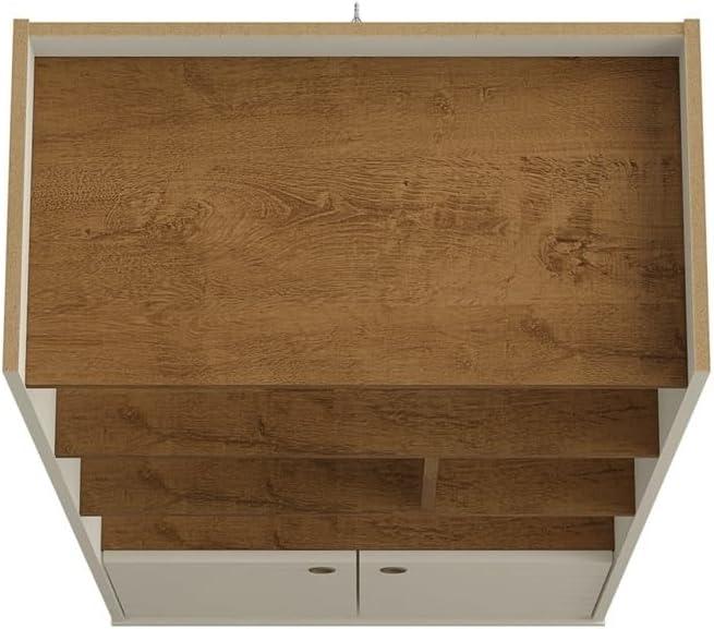 Mid-Century Modern White and Wood 3-Tier Bookshelf with Doors