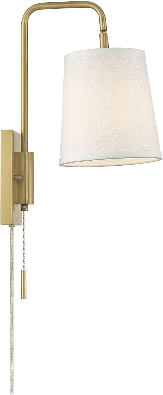 360 Lighting Luca Modern Swing Arm Wall Lamp Warm Brass Metal Plug-in Light Fixture Up Down White Fabric Shade for Bedroom Bedside Living Room Reading