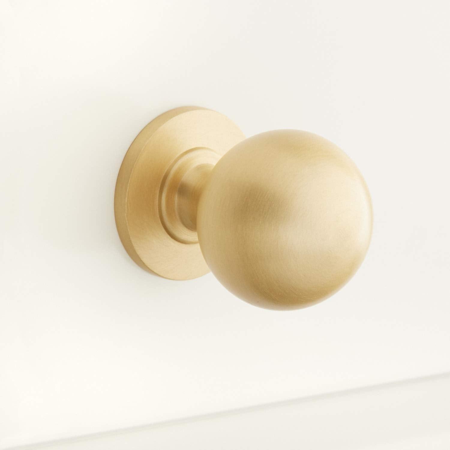 Brushed Satin Brass Round Cabinet Knob with Mounting Hardware