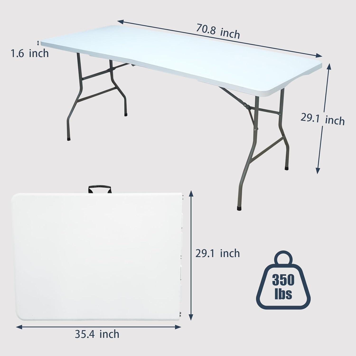 4 ft Portable Folding Table, Idustrial Heavy-Duty Foldable Table, HDPE Plastic Table, with Carrying Handle, Locks, Stright Legs for Indoor & Outdoor Party, Barbeque, Camping, Board Games - White
