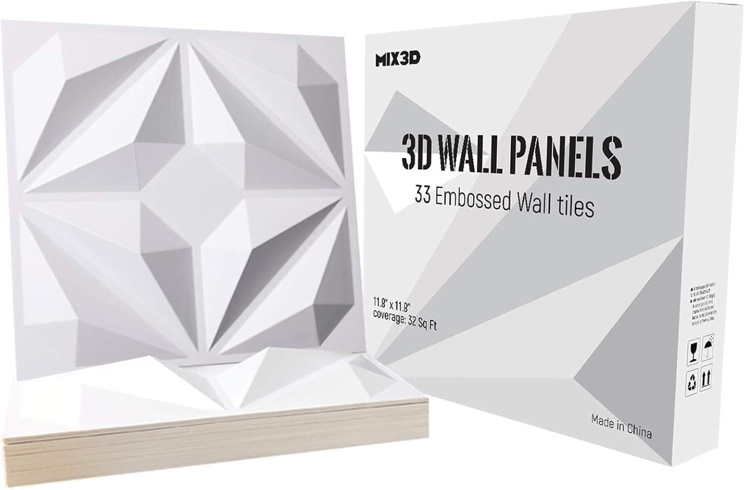 White 12''x12'' Textured PVC 3D Wall Panels, Pack of 33