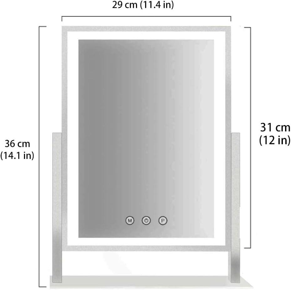 HIEEY Lighted Makeup Mirror, Hollywood Vanity Mirror with Lights, Three Color Lighting Modes, and 5X Magnification Mirror, Smart Touch Control, 360°Rotation (14.1in,White,Gift Box)