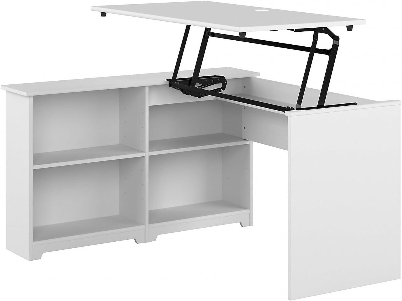 White Adjustable Height Corner Standing Desk with Shelves