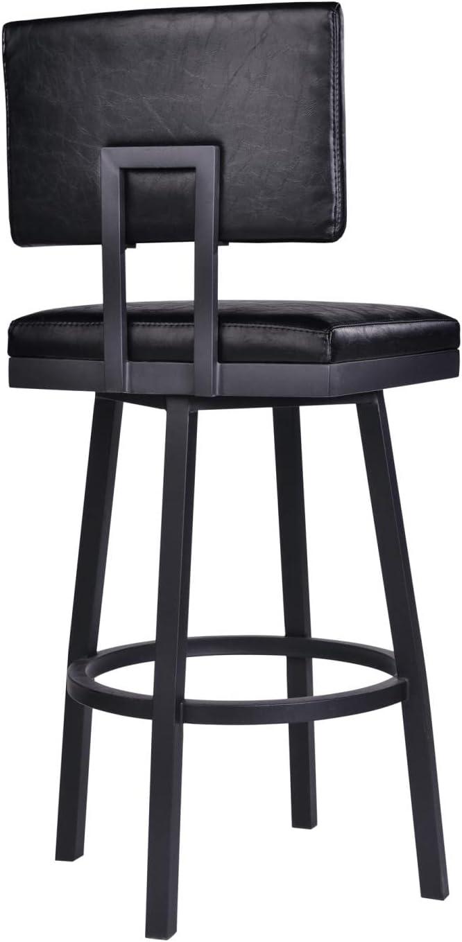 Transitional Black Faux Leather 26" Swivel Barstool with Metal Base