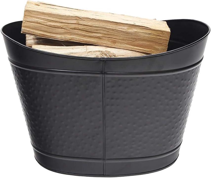 Achla Designs 23" Oval Wood Bin Fireplace Log Holder Black