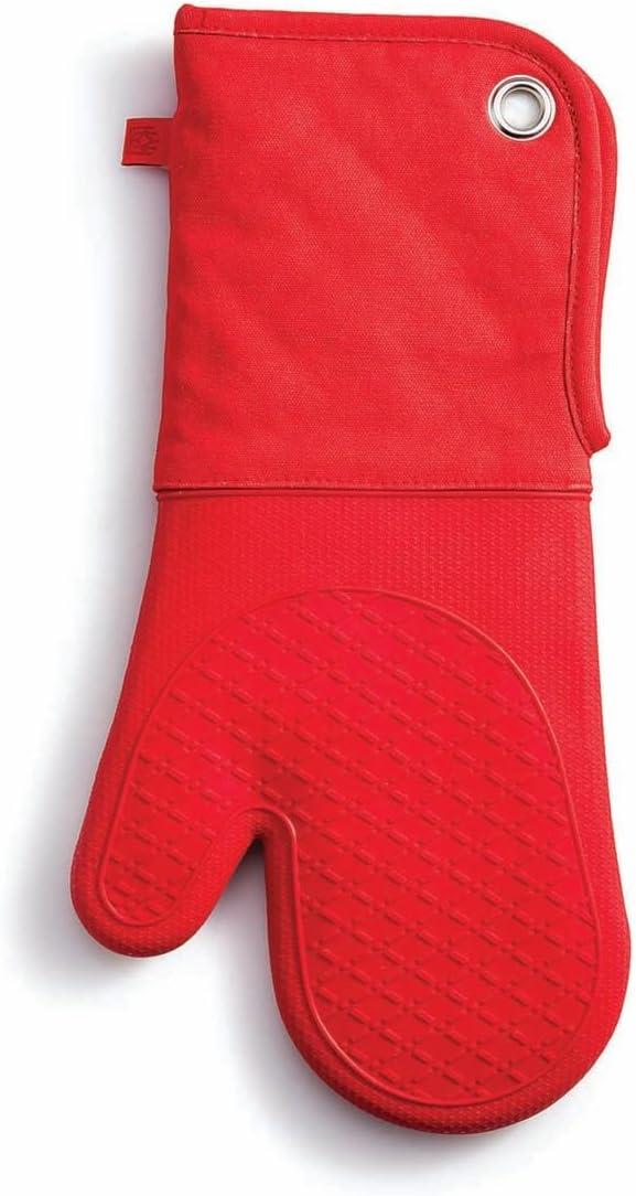 Extra Long Red Silicone Oven Mitt with Cotton Lining