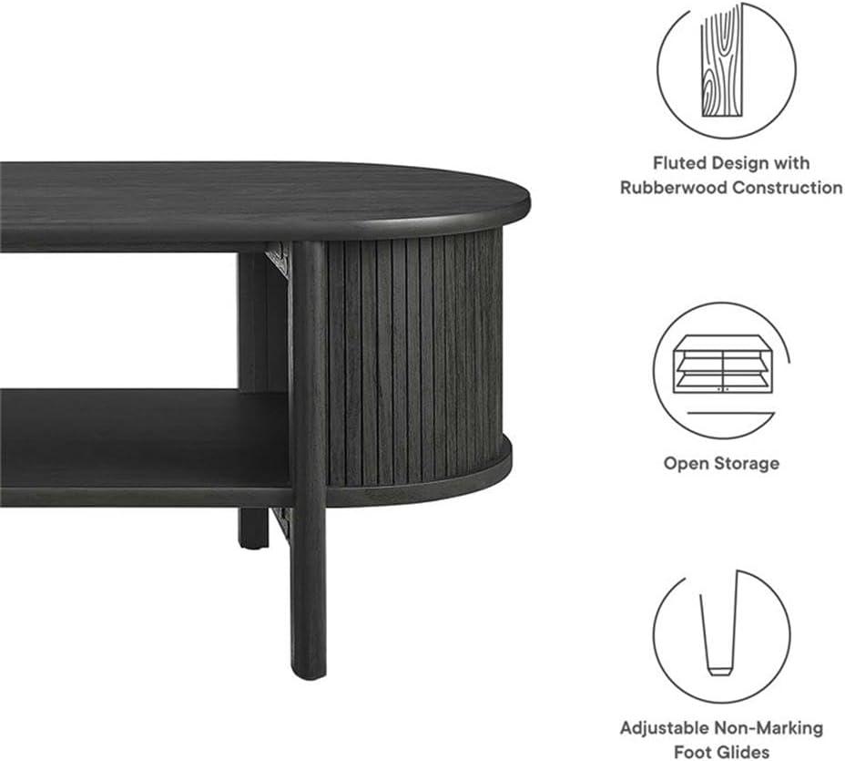 Cadence Black Oval Wood Coffee Table with Storage