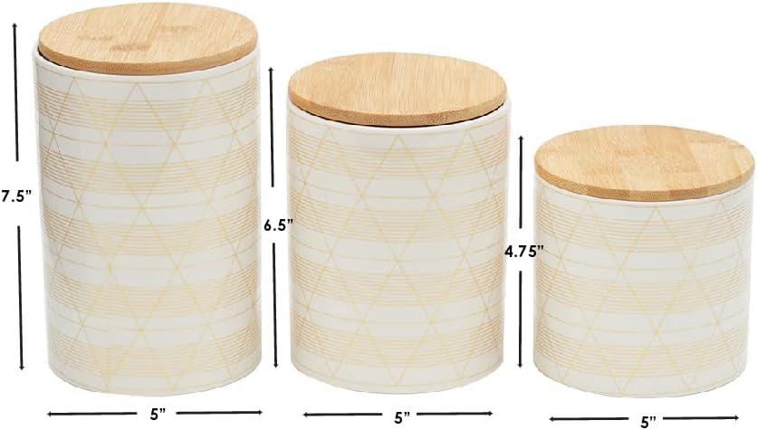 White Ceramic Honeycomb Canister Set with Bamboo Lids, 3-Piece