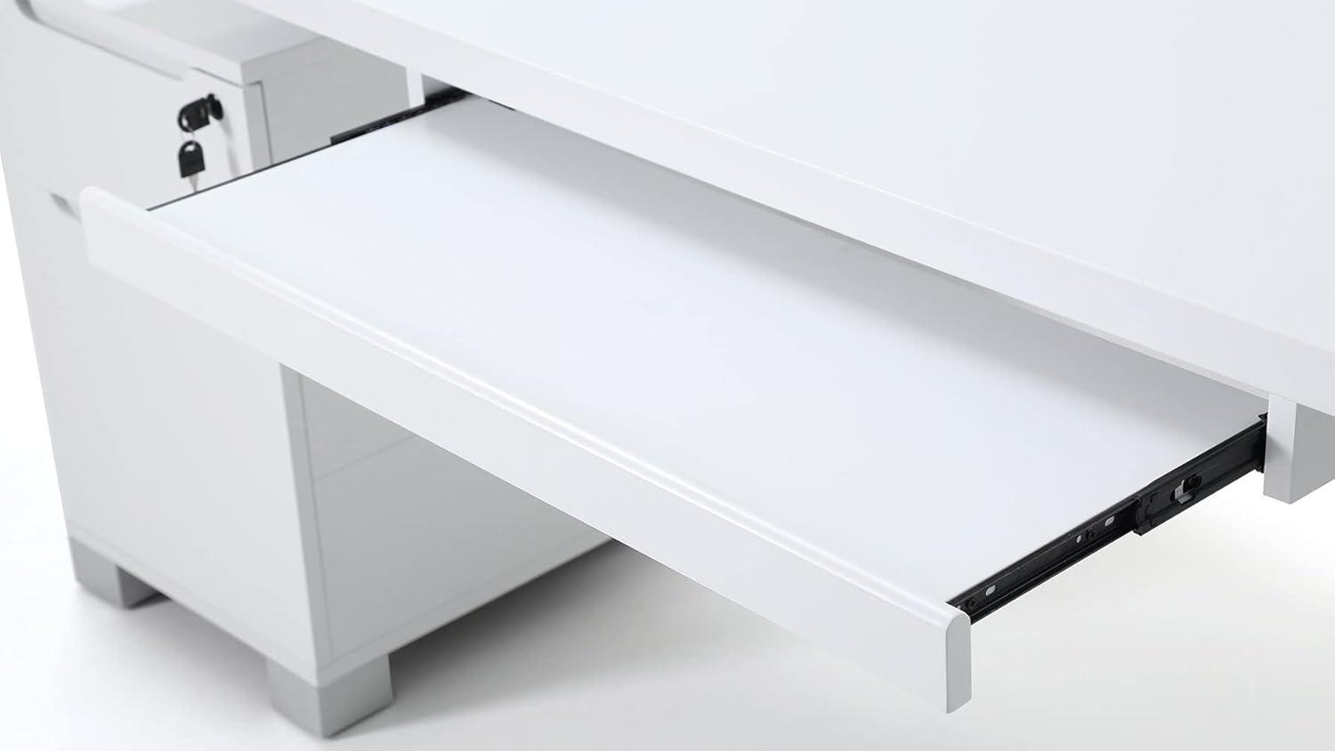 Zuri Furniture 79" Modern Ford Executive Desk with Filing Cabinets - White