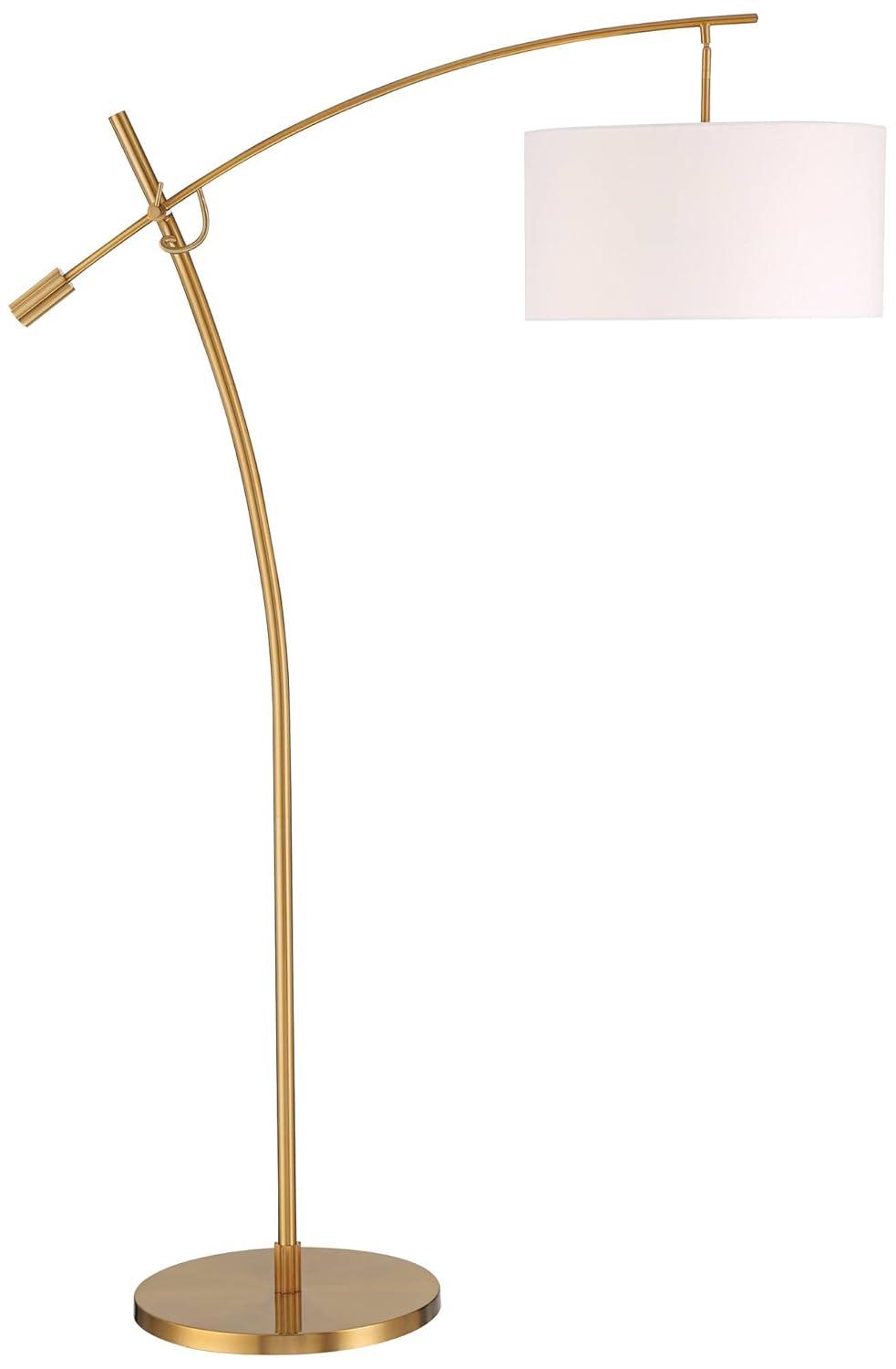 Possini Euro Design Raymond Modern Arc Floor Lamp 69" Tall Warm Gold Adjustable Boom Arm White Linen Drum Shade for Living Room Reading Office House