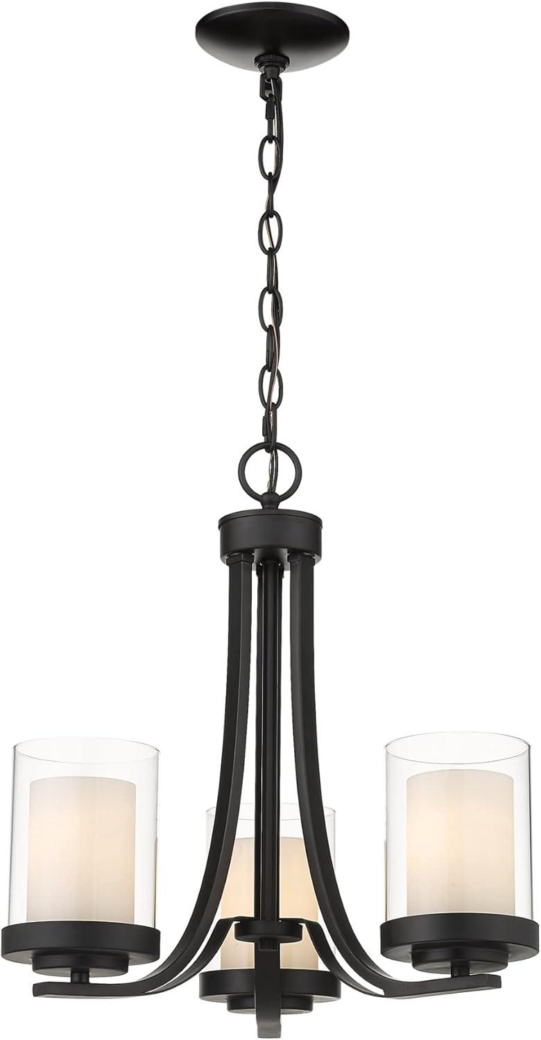 Willow Matte Black 3-Light Chandelier with White Glass Shades