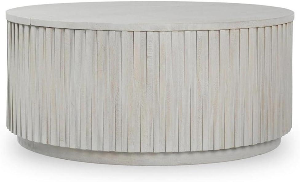 Sunbleached Gray Round Mango Wood Lift-Top Coffee Table with Storage