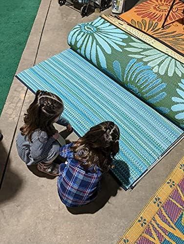 Mixed Blue & Green Indoor/Outdoor Area Rug - Reversible, 100% Recycled Material, UV Resistant