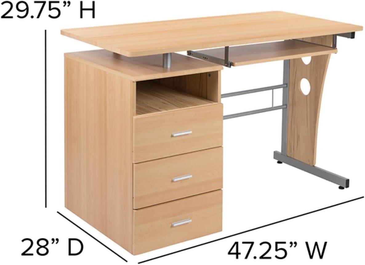 Flash Furniture Computer Desk with Three Drawer Single Pedestal and Pull-Out Keyboard Tray