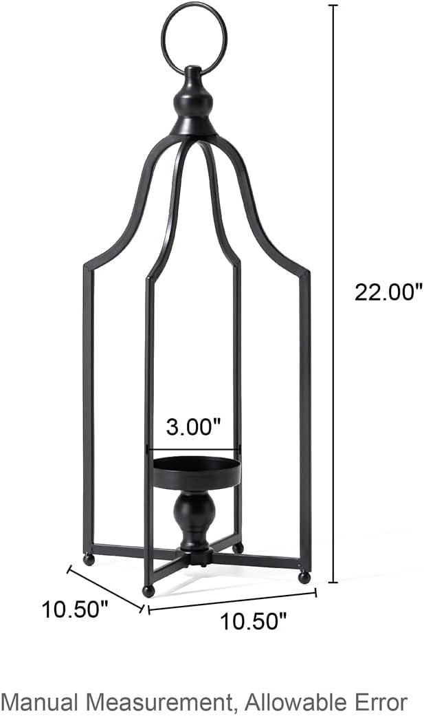 Glitzhome Modern Farmhouse Metal Lanterns Decorative Hanging Candle Lanterns Distressed Black Set of 2 (Small)