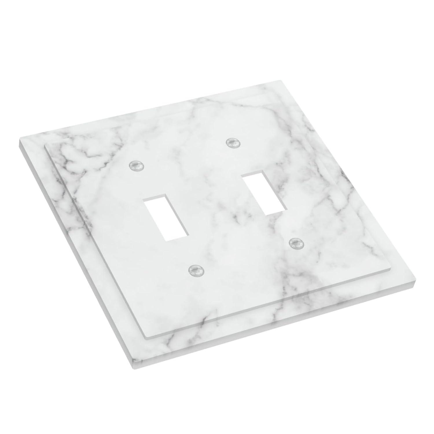 Graphics Wallplates - White Grey Marble Background Print - Double Toggle Wall Plate Cover