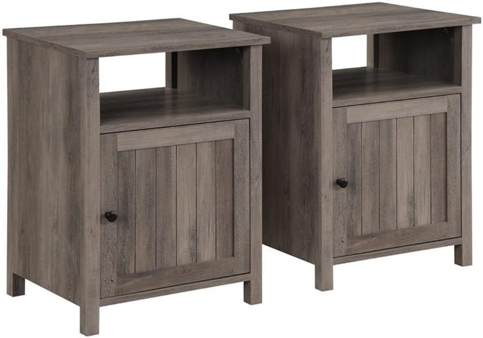 Craig Grooved Door End Table Set with Soft-Close Hinges in Rustic Oak