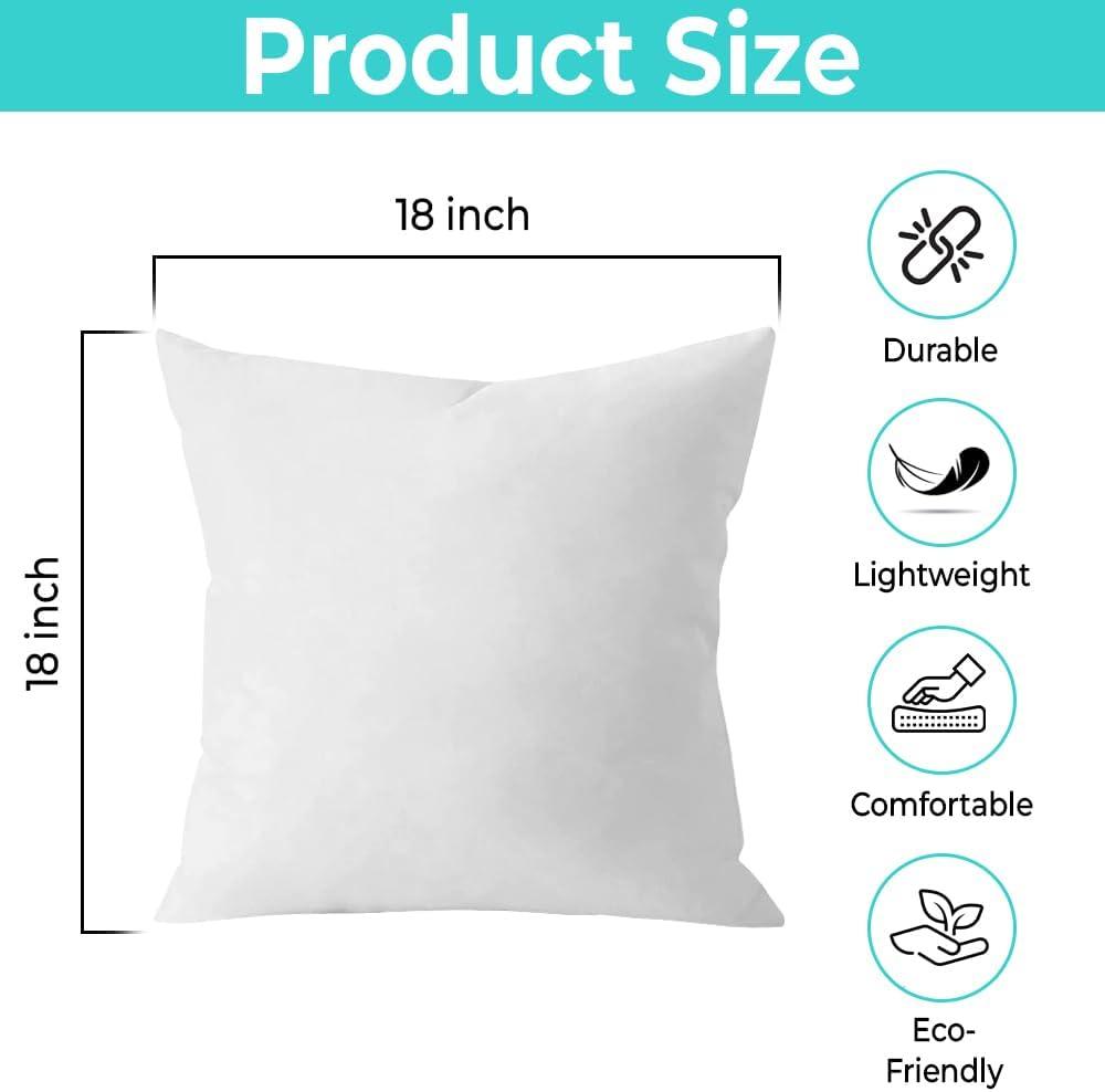 THROW PILLOW, SOFA PILLOW, OUT DOOR PILLOW, COUCH PILLOW, BEDDING PILLOW Inserts (Set of 2, White), 18x18 Inches - Lightweight Fillers for Sofa, Bed, and Home Décor (18x18 Inch (Pack of 2)