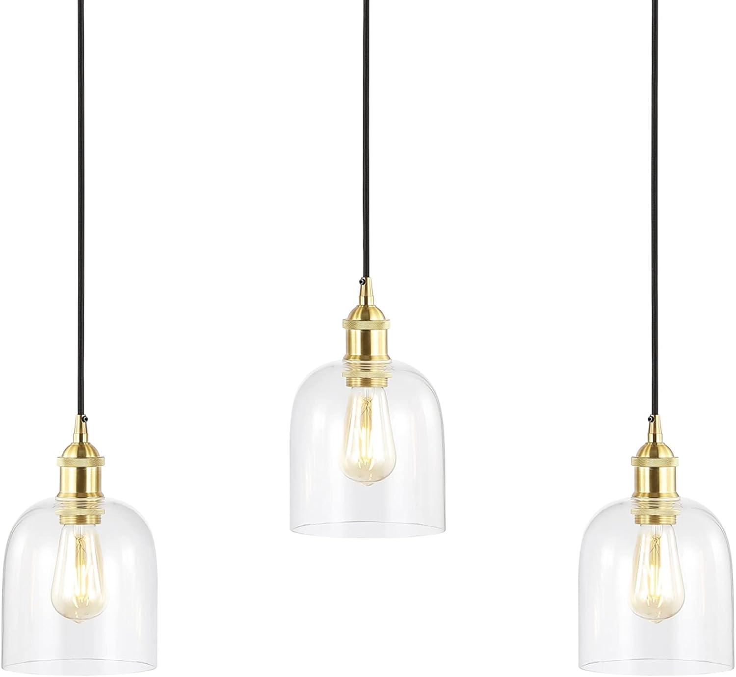 JONATHAN Y JYL1122A Cooper 25.5" 3-Light Farmhouse Contemporary Glass Linear LED Pendant Modern Transitional Adjustable Dining Room Kitchen Island Foyer Bedroom Hallway, Brass Gold/Black, 25.5 in