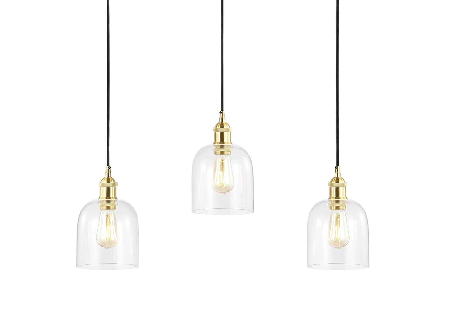 JONATHAN Y JYL1122A Cooper 25.5" 3-Light Farmhouse Contemporary Glass Linear LED Pendant Modern Transitional Adjustable Dining Room Kitchen Island Foyer Bedroom Hallway, Brass Gold/Black, 25.5 in