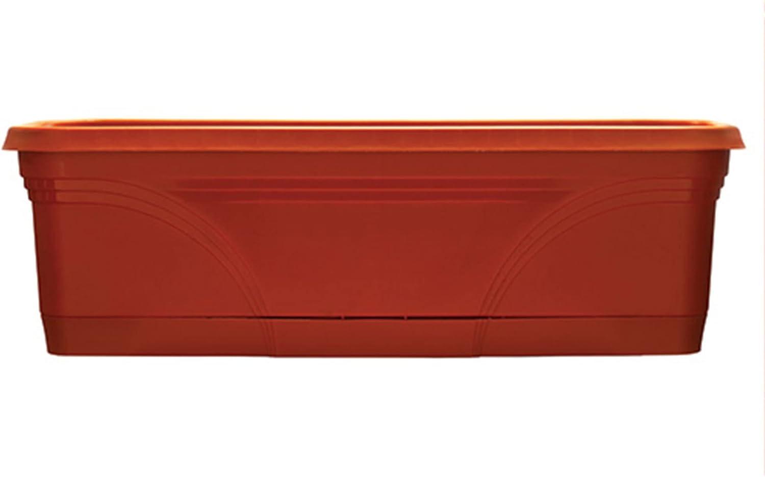 Southern Patio 36 Inch Rectangular Plastic Medallion Hanging Windowsill and Garden Box Planters with Drainage Holes, Terracotta (2 Pack)