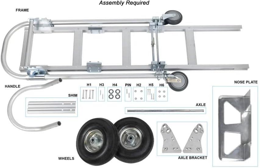 Vergo Industrial AS7B Aluminum Convertible Hand Truck Dolly Cart with Loop Handle 800 lbs Capacity (2 Positions, 63" High)