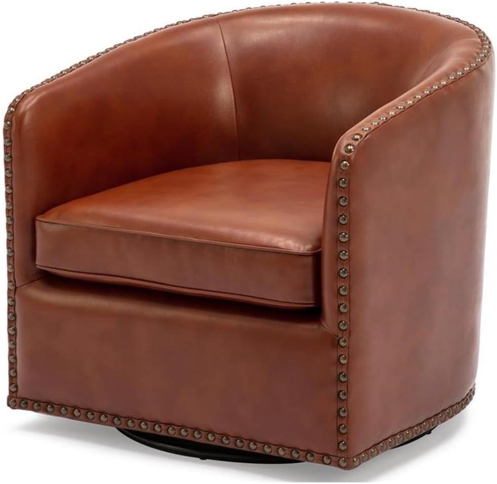 Comfort Pointe Tyler Swivel Arm Chair Caramel: Upholstered Faux Leather, Metal Legs, No Assembly Required