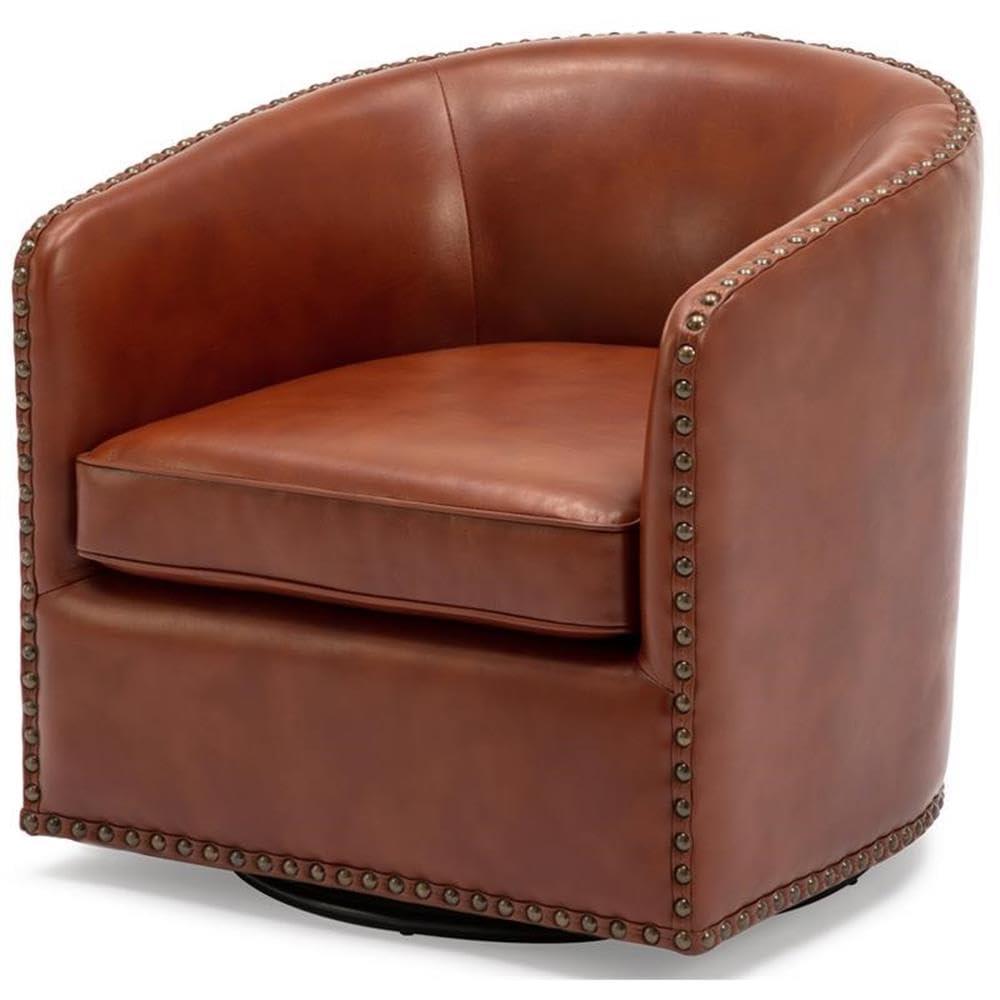 Comfort Pointe Tyler Swivel Arm Chair Caramel: Upholstered Faux Leather, Metal Legs, No Assembly Required