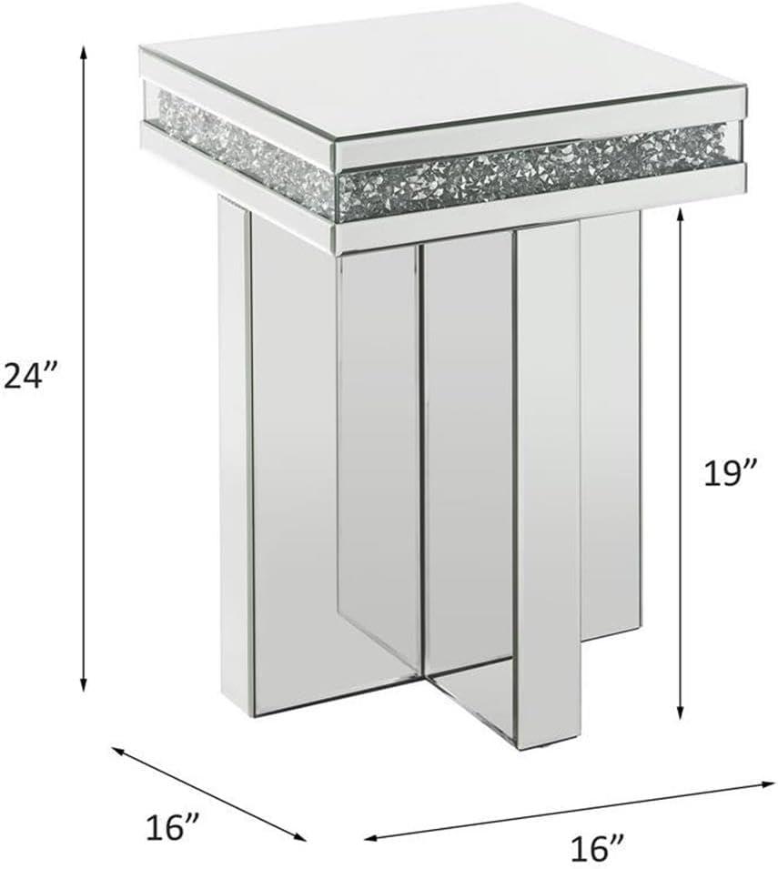 Noralie 16" Cross Bead Mirrored Accent Table Faux Diamonds - Acme Furniture: Durable Acrylic, No Assembly Required