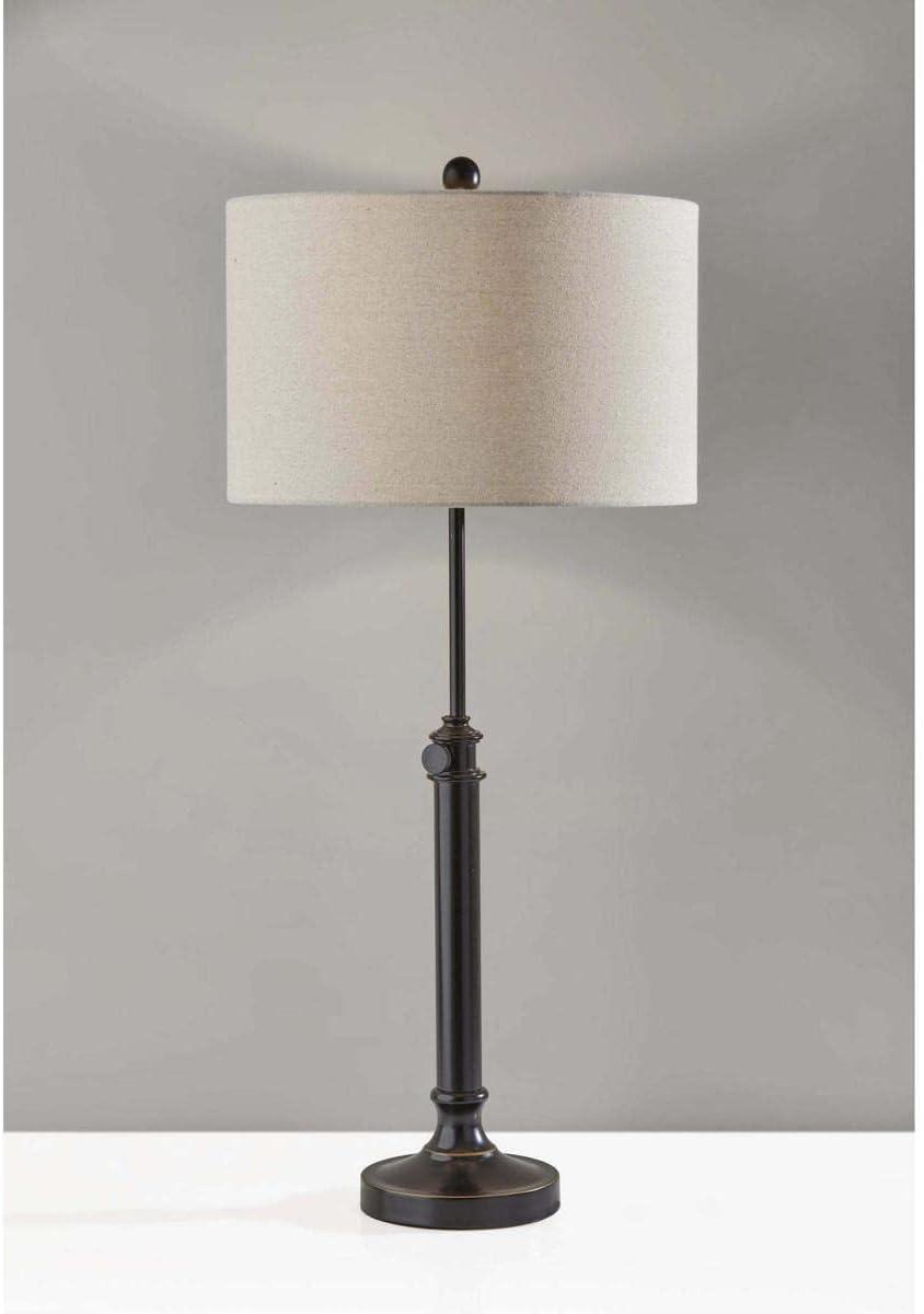 Adesso Barton Table Lamp Antique Bronze Oatmeal Linen