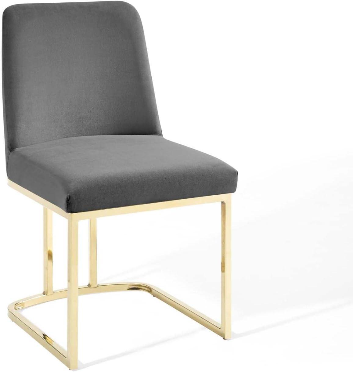 Glam Deco Gold Gray Velvet Upholstered Dining Side Chair