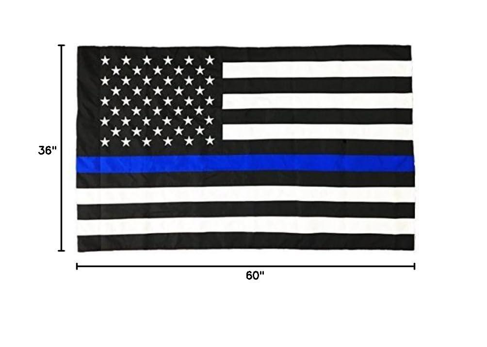 Thin Blue Line Flag 3x5 FT-American Police Flag Indoor/Outdoor Quality Polyester with Vivid Color Double-Stitched Edges Brass Grommets Decorations
