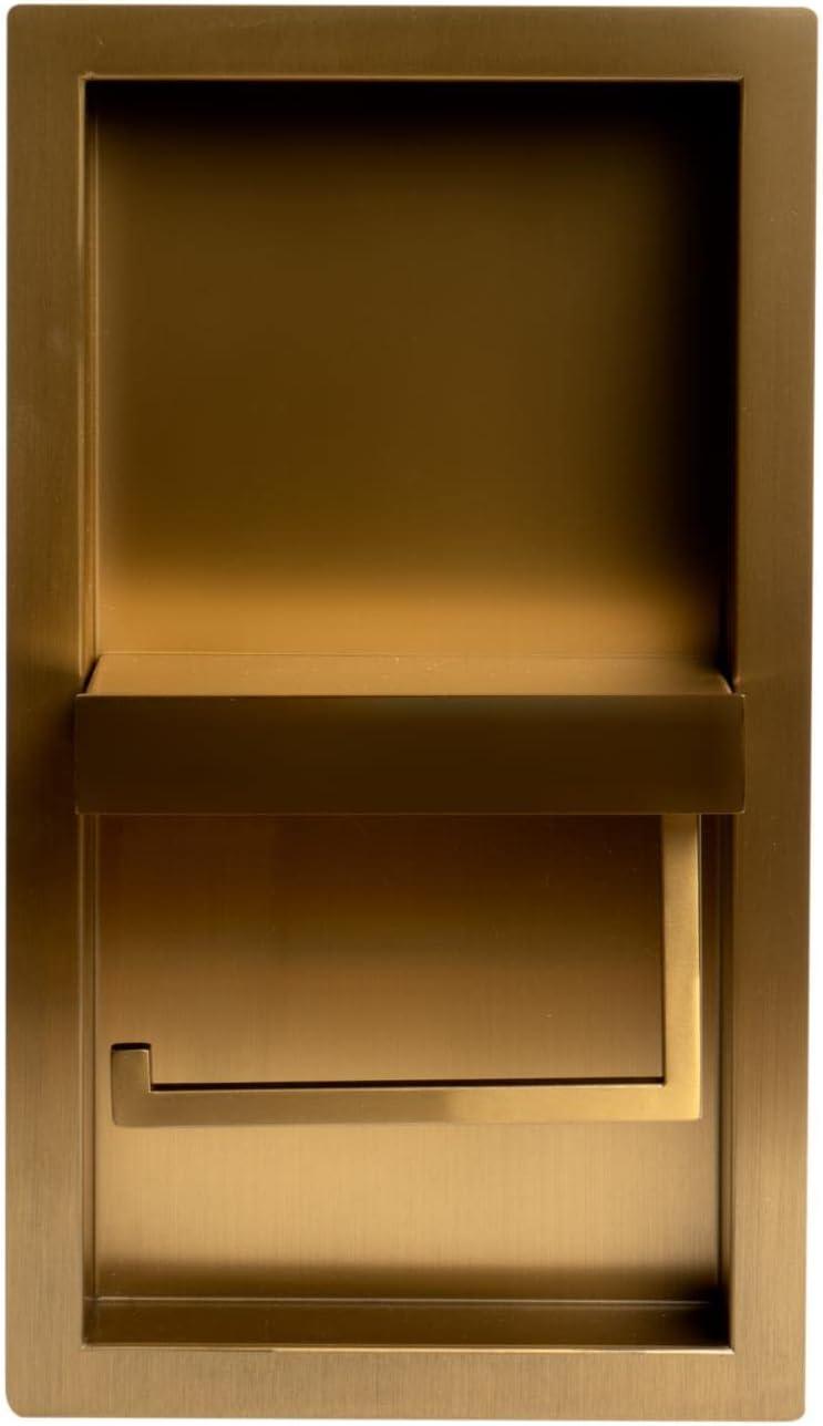 Brushed Gold Stainless Steel Wall-Mounted Toilet Paper Holder with Shelf