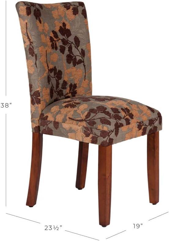 Brown Floral Upholstered Parsons Side Chair with Wood Legs