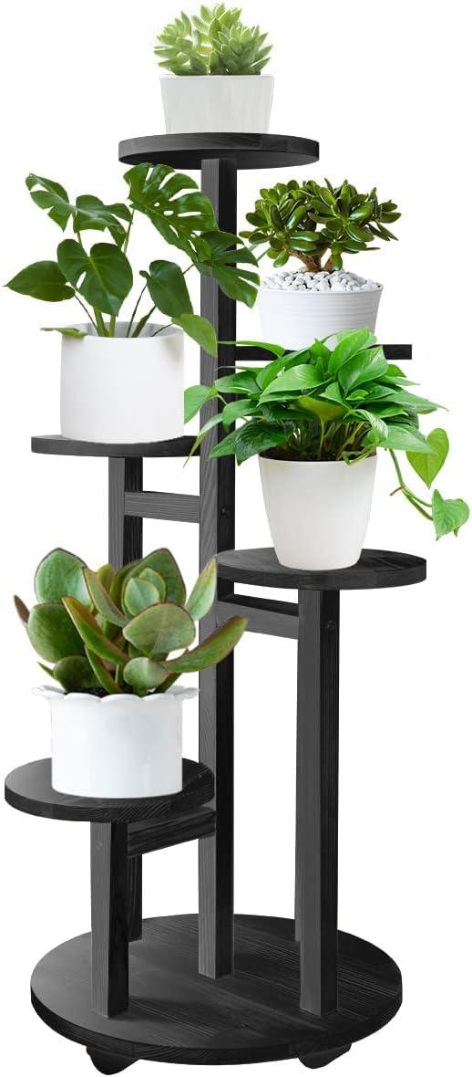 5 Tier Plant Stand Indoor, Corner Tiered Plant Stands for Multiple Plants, Metal Tall Plant Display Holder Shelf Flower Rack for Outdoor Patio Porch Garden Balcony Bedroom, Black