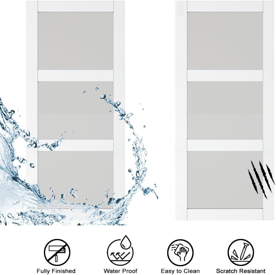 Calhome 3-Lite Tempered Frosted Glass White Finished Composite Double Sliding Barn Door with Hardware Kit Handle