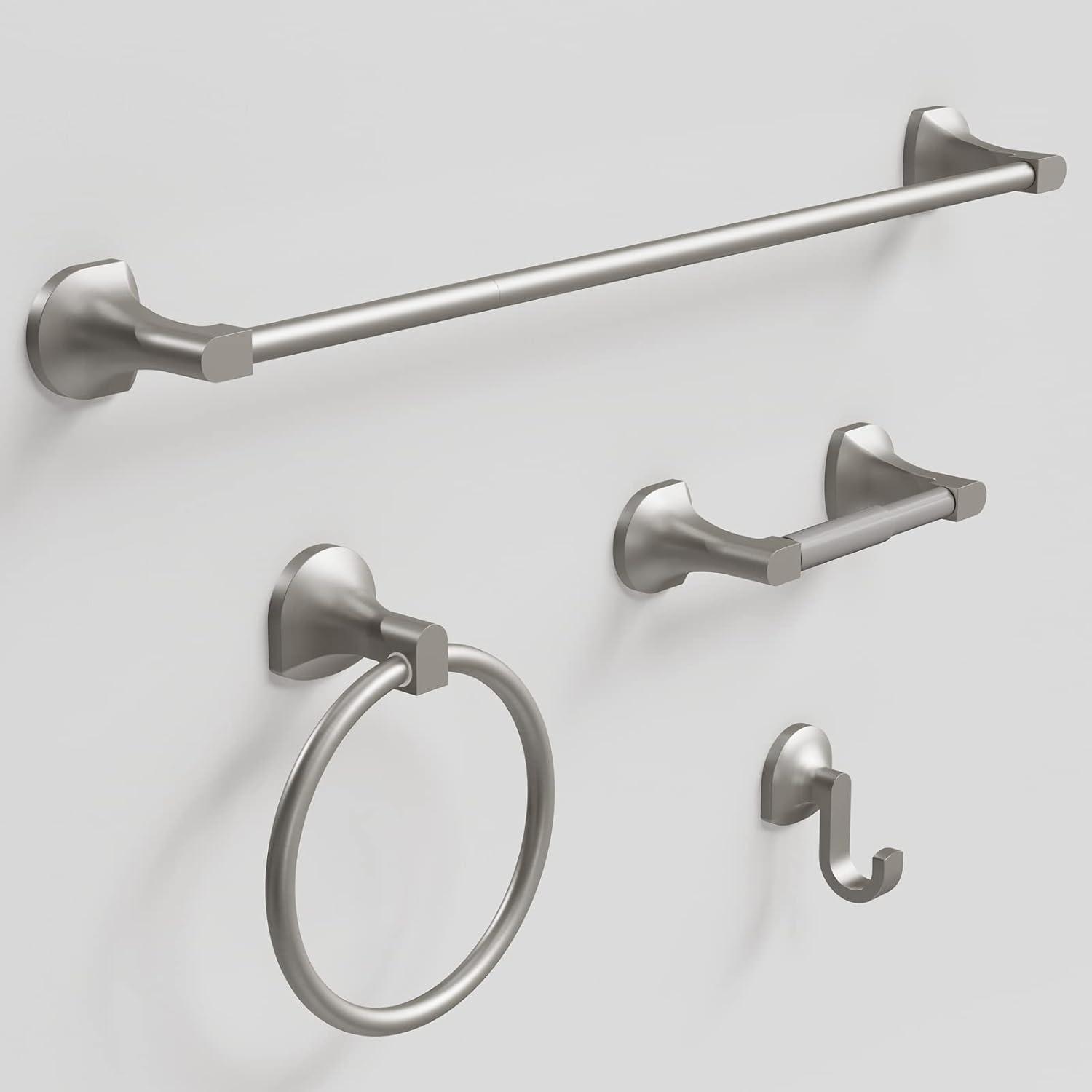 Brushed Nickel 4-Piece Bathroom Hardware Set with Adjustable Towel Bar