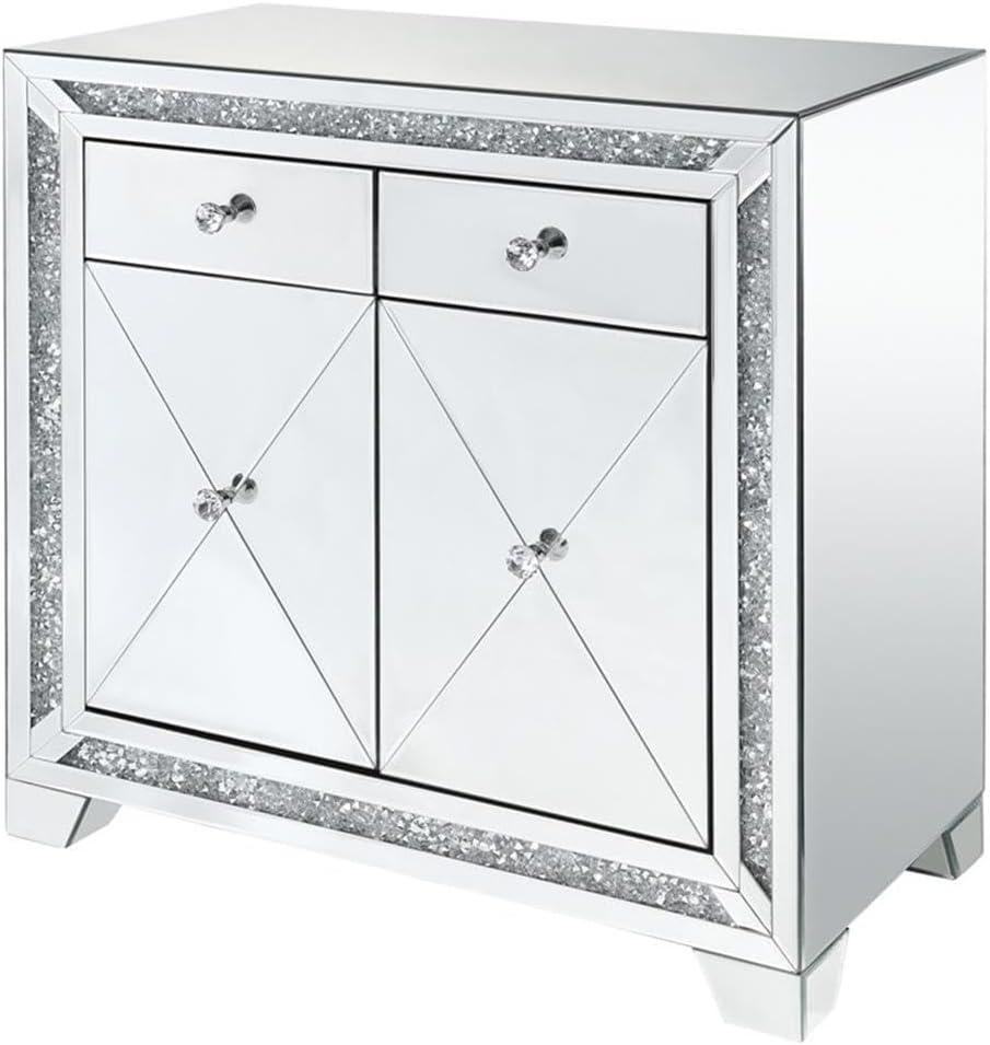 ACME Noralie 2-Drawer Console Table in Mirrored and Faux Diamonds