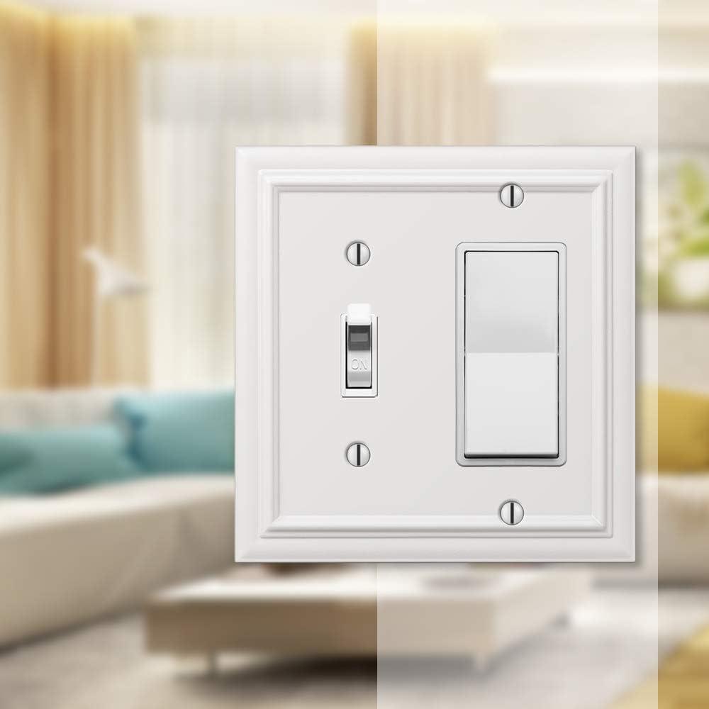 White 2-Gang Metal Wall Plate with Toggle and Rocker