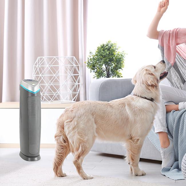 GermGuardian 915 Sq. ft. HEPA Pure Tower Air Purifier with UV-C, Gray, AC5000E