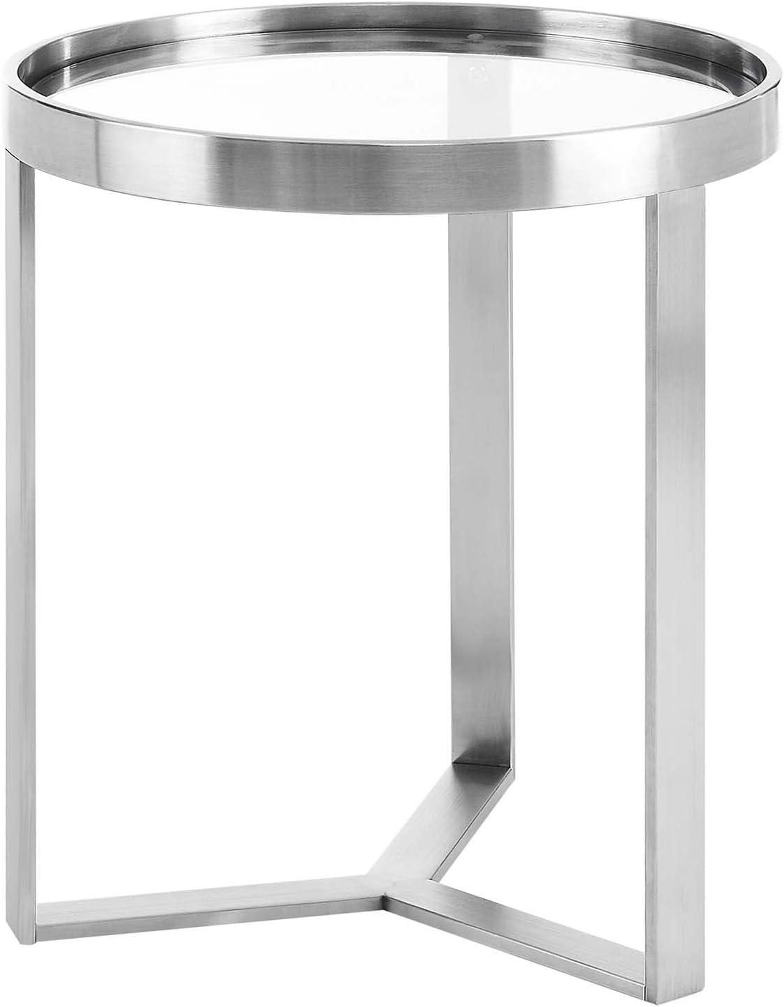 Silver Round Metal and Glass Accent Side Table