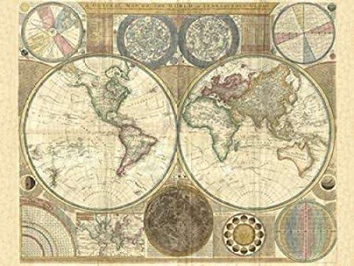 Double hemisphere map of the world 1794 Poster Print by Samuel Dunn (22 x 28)